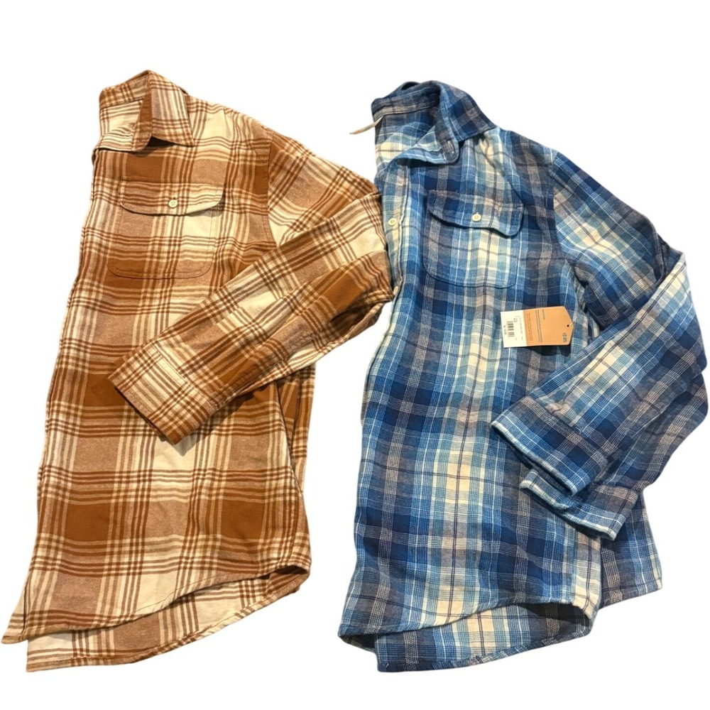 Thereabouts Boys Flannel Shirt Lot 2 XL 18/20 Brown Blue Plaid Button Up Cotton